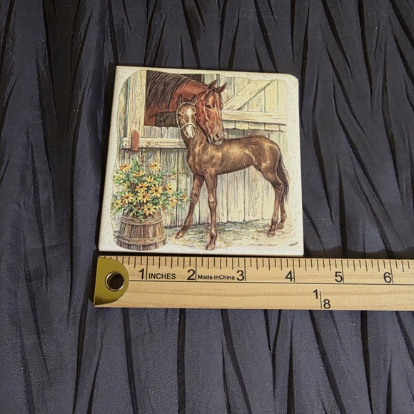 Charming Brown Mare And Foal Tile. NTK Japan - Picture 3 of 3